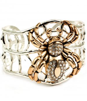 Clear Bracelet Cuff Crystal Studs Spider Texture 2 Inch Width 23142-1096RDCLR