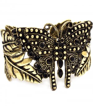 Gold Colored Bracelet Cuff Butterfly Crystal Studs Formica Various Cuts Texture 2 In 23142-1094BOGOD