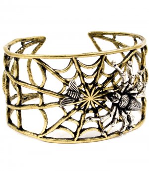Silver Colored Bracelet Cuff Spiderweb Spider Texture 1 1 2 Inch Width 23142-1092TTSIV
