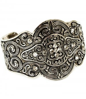 Clear Bracelet Cuff Crystal Stones Texture 2 Inch Width 23142-1080SOCLR