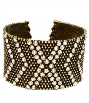 Clear Bracelet Cuff Metal Casting Crystal Studs Texture 1 1 2 Inch Width / 23142-0991BOCLR