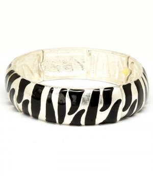 Black Bracelet Stretch Bangle Metal Casting Poured Enamel Animal Pattern 18 Mm Width 23142-0104ASBLK