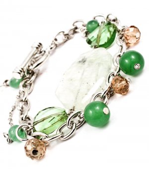 Green Bracelet Toggle Acyrlic Stones Faceted Beads Marbles Multi Strands 7 1 2 Inch 21972-20001RDGRN