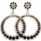 Black Earring Post Earring Hoop Filigree Crystal Studs Texture 2 1 2 Inch Drop / 219205-3239ASBLK