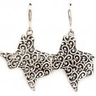 Silver Colored Earring Fish Hook Texture Texas Map 1 1 2 Inch Drop / 219205-3233SOSIV