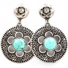 Turquoise Earring Post Earring Turquoise Stone Flower Texture Glass Stone 2 1 4 Inc 219205-3226SOTUQ