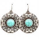 Turquoise Earring Fish Hook Texture Turquoise Stone Disc 1 1 2 Inch Drop / 219205-3225SOTUQ