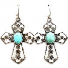 Turquoise Earring Fish Hook Cross Turquoise Stone Texture 1 1 2 Inch Drop / 219205-3214SOTUQ