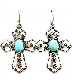 Turquoise Earring Fish Hook Cross Turquoise Stone Texture 1 1 2 Inch Drop / 219205-3214SOTUQ
