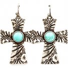 Turquoise Earring Fish Hook Cross Texture Turquoise Stone 1 1 2 Inch Drop / 219205-3211SOTUQ