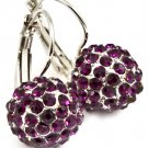 Purple Earring Fish Hook Fireball Crystal Studs Texture 12 Mm Fireball 20 Mm Drop 219205-12061RDPUR