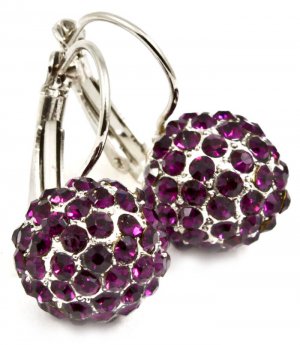 Purple Earring Fish Hook Fireball Crystal Studs Texture 12 Mm Fireball 20 Mm Drop 219205-12061RDPUR