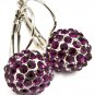 Purple Earring Fish Hook Fireball Crystal Studs Texture 12 Mm Fireball 20 Mm Drop 219205-12061RDPUR