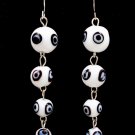 White Earring Fish Hook Marbles Evil Eyes Enamel Linear Drop 2 1 4 Inch Drop / 219205-10003RDWHT