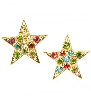 Multi Colored Earring Post Earring Crystal Studs Texture Star 1 Inch Drop / 219205-0022GDMLT