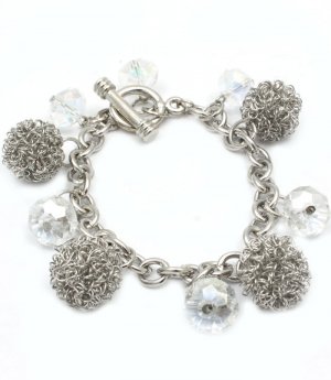 Clear Bracelet Toggle Charms Beads Mesh Wire Ball 7 1 2 Inch Long 219202-7110RDCLR