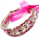 Fuschia Bracelet Stretch Stackable Glass Stones Crystal Studs Prong Set Ribbon 20 M 219202-2039RDFSH