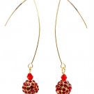 Red Earring Linear Drop Wire Fireball Bead Crystal Studs 2 1 2 Inch Drop / 219105-3360GDRED