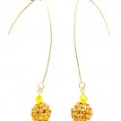Brown Earring Linear Drop Wire Fireball Bead Crystal Studs 2 1 2 Inch Drop / 219105-3360GDBRO