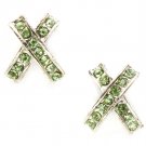 Green Earring Post Earring Crystal Studs Crossed 10 Mm Drop / 219105-0018RDGRN
