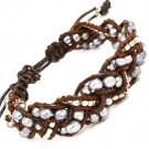 Brown Bracelet Faux Leather Natural Looking Bead Mixed Beads Braided Thread Adjustabl 219102-8358BRO