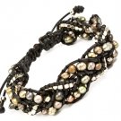 Black Bracelet Faux Leather Natural Looking Bead Mixed Beads Braided Thread Adjustabl 219102-8358BLK