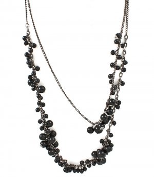 Black Necklace Charm Multi Strands Beads Various Size Beads 2 Inch Drop 21 Inch Lo 2191014-1668BNBLK