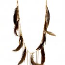 Brown Earring Linear Drop Earlaces Feather Tassel Metal Casting 15 Inch Drop 218195-8947AGBRO