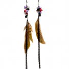 Multi Colored Earring Linear Drop Fish Hook Feather Mixed Bead Tassel Metal Casting 218195-8943BKMLT