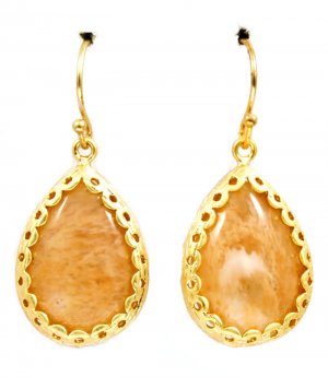 Brown Earring Fish Hook Formica Tear Drop Texture 20 Mm Drop 218195-16383MGBOA