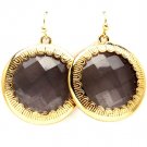 Black Earring Fish Hook Glass Stone Formica Texture Round Charm 1 1 4 Inch Drop 218195-11785GDBKA