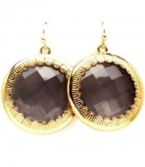 Black Earring Fish Hook Glass Stone Formica Texture Round Charm 1 1 4 Inch Drop 218195-11785GDBKA