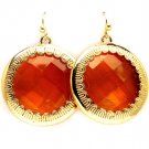 Brown Earring Fish Hook Glass Stone Formica Texture Round Charm 1 1 4 Inch Drop 218195-11782GDBRO