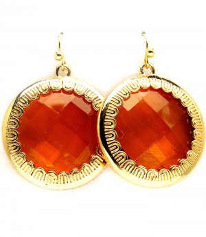 Brown Earring Fish Hook Glass Stone Formica Texture Round Charm 1 1 4 Inch Drop 218195-11782GDBRO