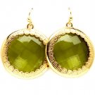 Green Earring Fish Hook Glass Stone Formica Texture Round Charm 1 1 4 Inch Drop 218195-11778GDGRN