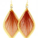 Brown Earring Fish Hook Glass Stone Matte Finish Thread Net Oval 2 Inch Drop 218195-11559MGBRO