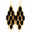 Black Earring Fish Hook Glass Stones Oval Texture Tassel Chandelier Drop Crystal S 218195-11309AGBLK