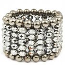 Silver Colored Bracelet Stretch Beads Mixed Beads Multi Strands 1 3 4 Inch Width 218192-10424BNSIV