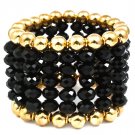 Black Bracelet Stretch Beads Mixed Beads Multi Strands 1 3 4 Inch Width 218192-10420GDBLK