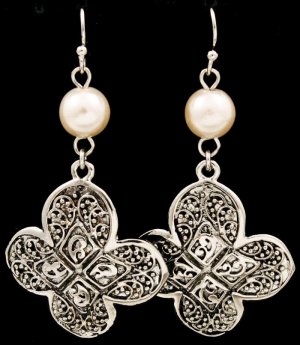 White Earring Fish Hook Faux Pearl Texture 2 Inch Drop 21695-3167ASWHT