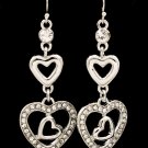 Clear Earring Fish Hook Crystal Studs Glass Stone Various Hearts Texture 2 Inch Drop 21695-3122RDCLR