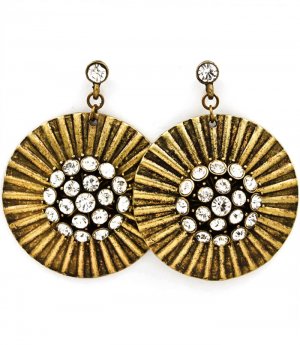 Clear Earring Post Earring Glass Stones Metal Disc Texture 2 Inch Drop 21695-2290BOCLR