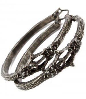 Black Earring Pin Catch Hoop Peace Symbol Crystal Studs Texture 1 1 2 Inch Drop 21695-2078SOBLK