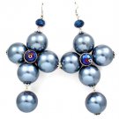Gray Earring Fish Hook Bead Faux Pearl Oversized Chunky 5 Inch Drop 21535-720RDGRY