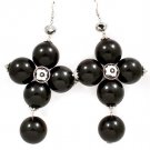 Black Earring Fish Hook Bead Faux Pearl Oversized Chunky 5 Inch Drop 21535-720RDBLK