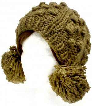 Green Hat And Cap Knit Trappers Pompoms Cold Weather 100% Acrylic One Size / 21318-99109GRN