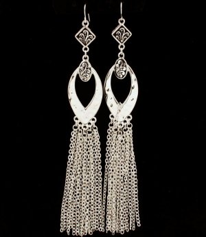 Clear Earring Fish Hook Metal Casting Tassel Texture 5 Inch Drop 210155-0916ASSIV