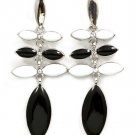 Black & White Earring Post Earring Crystal Studs Enamel Navette Linear Drop 2 3 4 I 210155-0832RDBKW