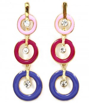 Multi Colored Earring Post Earring Crystal Studs Enamel Rings 2 1 2 Inch Drop 210155-0830GDMLT