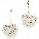 Silver Colored Earring Fish Hook Metal Casting Heart Pierced Texture 15 Mm Drop 210155-0591SVSIV
